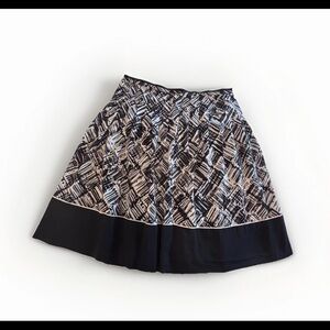 Talbots Black White Print Gauzy Cotton Silk Pleated Women's A-Line Skirt 8P